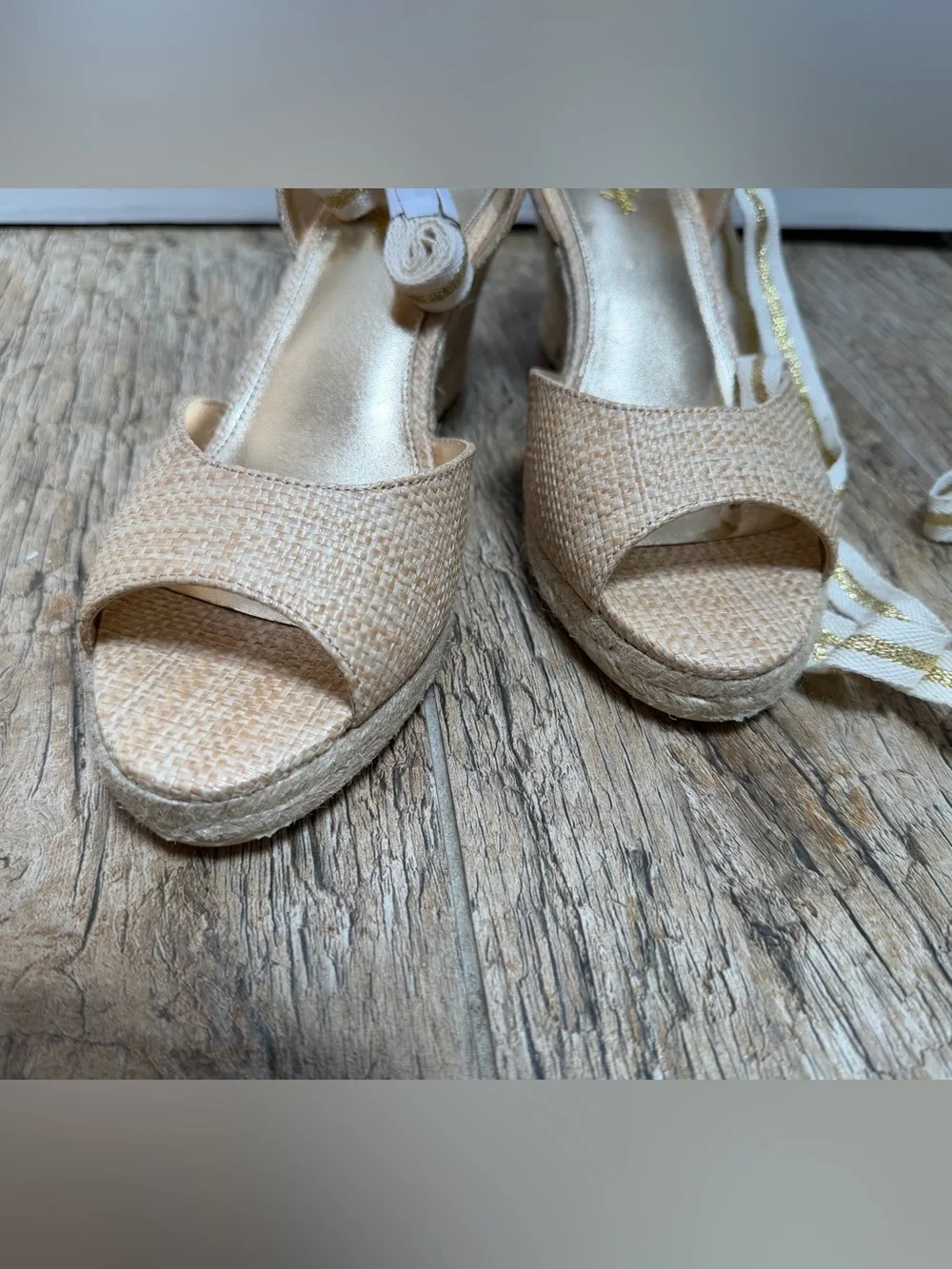 Lilly Pulitzer Paley Espadrille Wedge in Natural Size 9.5 Ankle Wrap Tie New
